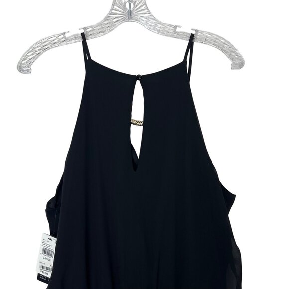 BCX Sleeveless Chiffon Overlay Romper Womens Large Black Keyhole Back New - Picture 3 of 9